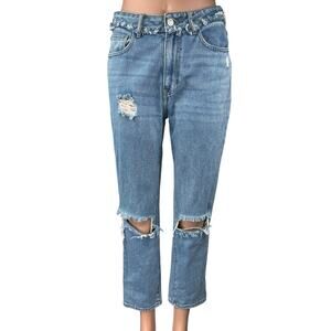 Pacsun Women's Blue Distressed Cotton High Waisted Mom Denim Jeans Size 26
